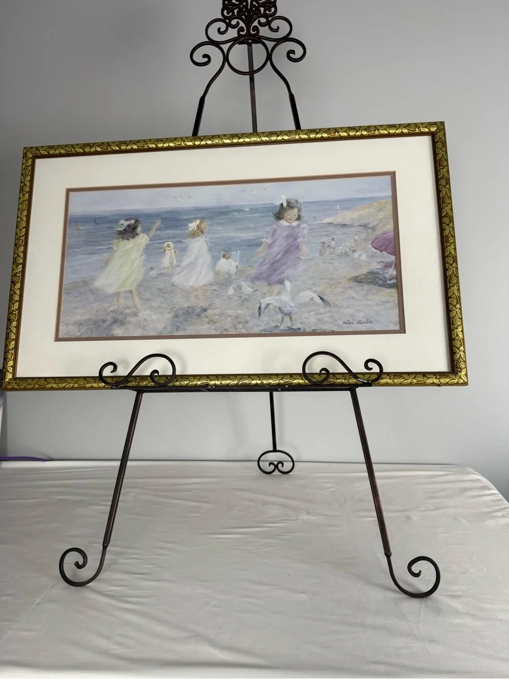 HELENE LEVEILLEE FRAMED ART PRINT ON VACATION AT LAST GIRLS BEACH SEAGULLS